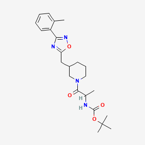molecular formula C23H32N4O4 B2506268 叔丁基(1-氧代-1-(3-((3-(邻甲苯基)-1,2,4-恶二唑-5-基)甲基)哌啶-1-基)丙-2-基)氨基甲酸酯 CAS No. 1704495-35-1