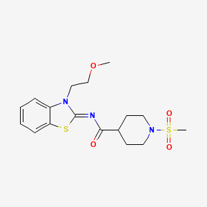molecular formula C17H23N3O4S2 B2506271 (E)-N-(3-(2-甲氧基乙基)苯并[d]噻唑-2(3H)-亚烷基)-1-(甲磺酰基)哌啶-4-甲酰胺 CAS No. 1058243-38-1
