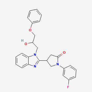 molecular formula C26H24FN3O3 B2506273 1-(3-fluorophenyl)-4-[1-(2-hydroxy-3-phenoxypropyl)-1H-benzimidazol-2-yl]pyrrolidin-2-one CAS No. 1018125-05-7