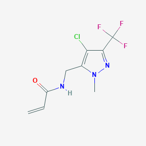 molecular formula C9H9ClF3N3O B2506295 N-[[4-Chloro-2-methyl-5-(trifluoromethyl)pyrazol-3-yl]methyl]prop-2-enamide CAS No. 2411276-93-0