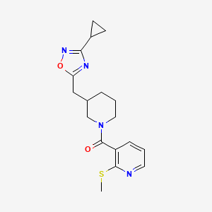 molecular formula C18H22N4O2S B2506296 (3-((3-Cyclopropyl-1,2,4-oxadiazol-5-yl)methyl)piperidin-1-yl)(2-(methylthio)pyridin-3-yl)methanone CAS No. 1705549-65-0