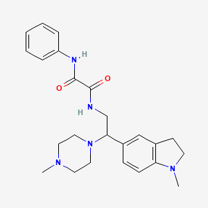 molecular formula C24H31N5O2 B2506299 N1-(2-(1-methylindolin-5-yl)-2-(4-methylpiperazin-1-yl)ethyl)-N2-phenyloxalamide CAS No. 921925-21-5