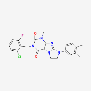 molecular formula C23H21ClFN5O2 B2506314 3-[(2-chloro-6-fluorophenyl)methyl]-8-(3,4-dimethylphenyl)-1-methyl-1H,2H,3H,4H,6H,7H,8H-imidazo[1,2-g]purine-2,4-dione CAS No. 872842-94-9