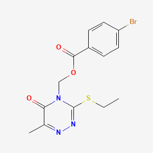 molecular formula C14H14BrN3O3S B2506322 (3-Ethylsulfanyl-6-methyl-5-oxo-1,2,4-triazin-4-yl)methyl 4-bromobenzoate CAS No. 877648-98-1