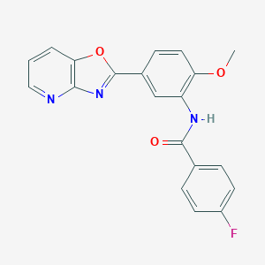 molecular formula C20H14FN3O3 B250633 4-fluoro-N-[2-methoxy-5-([1,3]oxazolo[4,5-b]pyridin-2-yl)phenyl]benzamide 