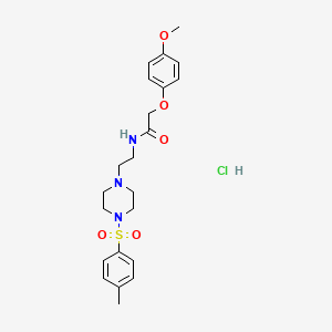 molecular formula C22H30ClN3O5S B2506333 2-(4-methoxyphenoxy)-N-(2-(4-tosylpiperazin-1-yl)ethyl)acetamide hydrochloride CAS No. 1189465-32-4