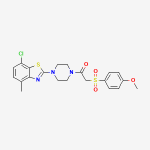 molecular formula C21H22ClN3O4S2 B2506340 1-(4-(7-Chloro-4-methylbenzo[d]thiazol-2-yl)piperazin-1-yl)-2-((4-methoxyphenyl)sulfonyl)ethanone CAS No. 941908-21-0