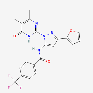 molecular formula C21H16F3N5O3 B2506359 N-(1-(4,5-dimethyl-6-oxo-1,6-dihydropyrimidin-2-yl)-3-(furan-2-yl)-1H-pyrazol-5-yl)-4-(trifluoromethyl)benzamide CAS No. 1170821-03-0