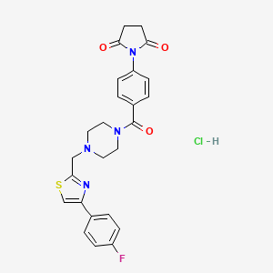 molecular formula C25H24ClFN4O3S B2506364 1-(4-(4-((4-(4-Fluorophenyl)thiazol-2-yl)methyl)piperazine-1-carbonyl)phenyl)pyrrolidine-2,5-dione hydrochloride CAS No. 1215759-13-9