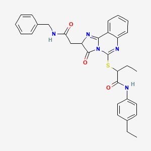 molecular formula C31H31N5O3S B2506371 2-[[2-[2-(苯甲氨基)-2-氧代乙基]-3-氧代-2H-咪唑并[1,2-c]喹唑啉-5-基]硫代]-N-(4-乙苯基)丁酰胺 CAS No. 1023509-33-2