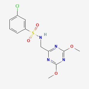 molecular formula C12H13ClN4O4S B2506382 3-Chlor-N-((4,6-Dimethoxy-1,3,5-triazin-2-yl)methyl)benzolsulfonamid CAS No. 2034356-99-3