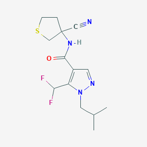 molecular formula C14H18F2N4OS B2506387 N-(3-cyanothiolan-3-yl)-5-(difluoromethyl)-1-(2-methylpropyl)-1H-pyrazole-4-carboxamide CAS No. 1445646-87-6
