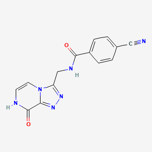 molecular formula C14H10N6O2 B2506391 4-氰基-N-((8-羟基-[1,2,4]三唑并[4,3-a]吡嗪-3-基)甲基)苯甲酰胺 CAS No. 2034414-36-1