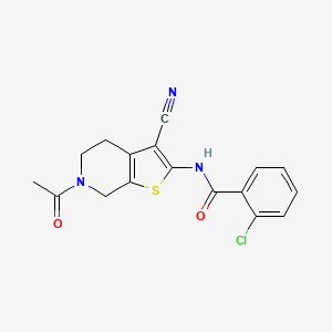 molecular formula C17H14ClN3O2S B2506398 N-(6-acetyl-3-cyano-4,5,6,7-tetrahydrothieno[2,3-c]pyridin-2-yl)-2-chlorobenzamide CAS No. 864859-17-6