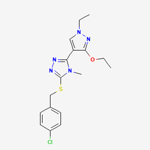 molecular formula C17H20ClN5OS B2506403 3-((4-chlorobenzyl)thio)-5-(3-ethoxy-1-ethyl-1H-pyrazol-4-yl)-4-methyl-4H-1,2,4-triazole CAS No. 1013778-06-7
