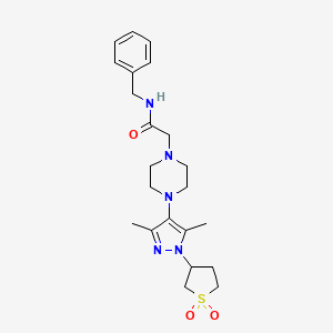 molecular formula C22H31N5O3S B2506414 N-benzyl-2-(4-(1-(1,1-dioxidotetrahydrothiophen-3-yl)-3,5-dimethyl-1H-pyrazol-4-yl)piperazin-1-yl)acetamide CAS No. 1334370-26-1