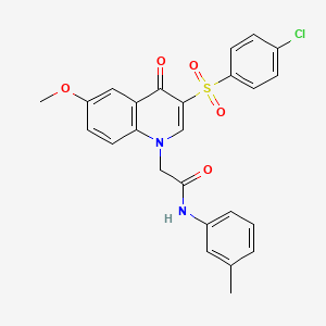 molecular formula C25H21ClN2O5S B2506415 2-(3-((4-chlorophenyl)sulfonyl)-6-methoxy-4-oxoquinolin-1(4H)-yl)-N-(m-tolyl)acetamide CAS No. 902291-59-2