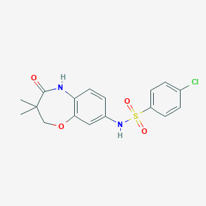 molecular formula C17H17ClN2O4S B2506424 4-chloro-N-(3,3-dimethyl-4-oxo-2,3,4,5-tetrahydrobenzo[b][1,4]oxazepin-8-yl)benzenesulfonamide CAS No. 922125-42-6