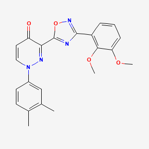 molecular formula C22H20N4O4 B2506440 N-(3,5-dimethoxybenzyl)-4-[(5,11-dioxo-2,3,11,11a-tetrahydro-1H-pyrrolo[2,1-c][1,4]benzodiazepin-10(5H)-yl)methyl]benzamide CAS No. 1112339-17-9