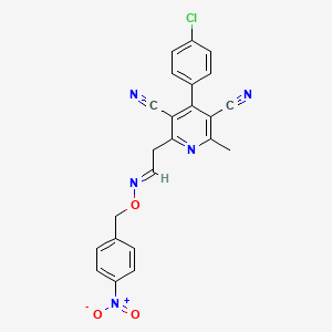 molecular formula C23H16ClN5O3 B2506460 4-(4-Chlorophenyl)-2-methyl-6-(2-{[(4-nitrobenzyl)oxy]imino}ethyl)-3,5-pyridinedicarbonitrile CAS No. 303148-08-5