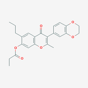 3-(2,3-dihydrobenzo[b][1,4]dioxin-6-yl)-2-methyl-4-oxo-6-propyl-4H-chromen-7-yl propionate