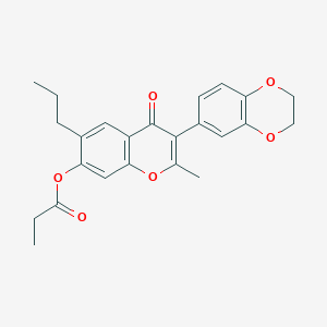 molecular formula C24H24O6 B2506476 3-(2,3-二氢苯并[b][1,4]二噁英-6-基)-2-甲基-4-氧代-6-丙基-4H-色满-7-基丙酸酯 CAS No. 610752-25-5