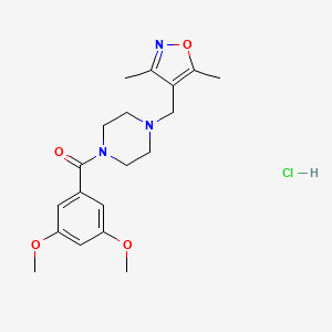 molecular formula C19H26ClN3O4 B2506488 (3,5-Dimethoxyphenyl)(4-((3,5-dimethylisoxazol-4-yl)methyl)piperazin-1-yl)methanone hydrochloride CAS No. 1396748-15-4