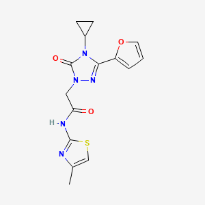 molecular formula C15H15N5O3S B2506493 2-(4-cyclopropyl-3-(furan-2-yl)-5-oxo-4,5-dihydro-1H-1,2,4-triazol-1-yl)-N-(4-methylthiazol-2-yl)acetamide CAS No. 1797847-26-7