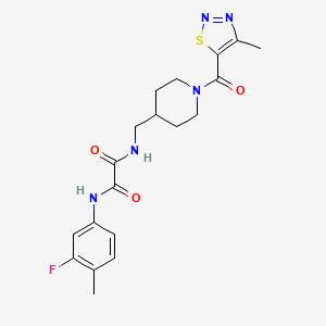 molecular formula C19H22FN5O3S B2506501 N1-(3-fluoro-4-methylphenyl)-N2-((1-(4-methyl-1,2,3-thiadiazole-5-carbonyl)piperidin-4-yl)methyl)oxalamide CAS No. 1235047-27-4