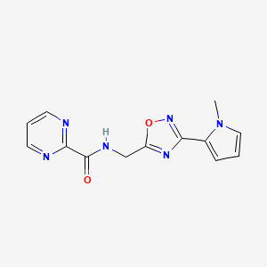 molecular formula C13H12N6O2 B2506505 N-((3-(1-methyl-1H-pyrrol-2-yl)-1,2,4-oxadiazol-5-yl)methyl)pyrimidine-2-carboxamide CAS No. 2034271-96-8