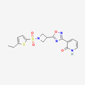 molecular formula C16H16N4O4S2 B2506523 3-(5-(1-((5-ethylthiophen-2-yl)sulfonyl)azetidin-3-yl)-1,2,4-oxadiazol-3-yl)pyridin-2(1H)-one CAS No. 1421530-83-7