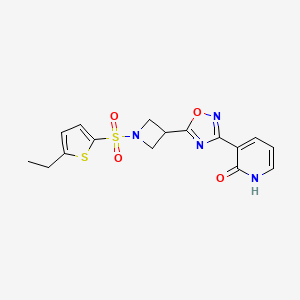 molecular formula C16H16N4O4S2 B2506523 3-(5-(1-((5-乙硫代苯并噻吩-2-基)磺酰基)氮杂环丁-3-基)-1,2,4-噁二唑-3-基)吡啶-2(1H)-酮 CAS No. 1421530-83-7