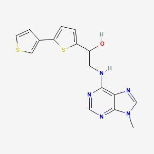 molecular formula C16H15N5OS2 B2506528 2-[(9-Methylpurin-6-yl)amino]-1-(5-thiophen-3-ylthiophen-2-yl)ethanol CAS No. 2379993-72-1