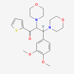 molecular formula C23H30N2O5S B2506559 3-(3,4-Dimethoxyphenyl)-2,3-dimorpholino-1-(thiophen-2-yl)propan-1-one CAS No. 494830-89-6