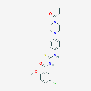 molecular formula C22H25ClN4O3S B250656 5-chloro-2-methoxy-N-{[4-(4-propanoylpiperazin-1-yl)phenyl]carbamothioyl}benzamide 