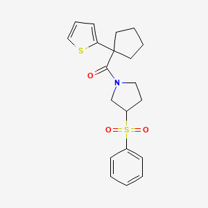 molecular formula C20H23NO3S2 B2506570 (3-(Phenylsulfonyl)pyrrolidin-1-yl)(1-(thiophen-2-yl)cyclopentyl)methanone CAS No. 1448069-50-8