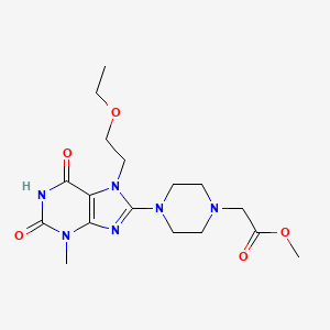 molecular formula C17H26N6O5 B2506571 methyl 2-(4-(7-(2-ethoxyethyl)-3-methyl-2,6-dioxo-2,3,6,7-tetrahydro-1H-purin-8-yl)piperazin-1-yl)acetate CAS No. 898454-77-8