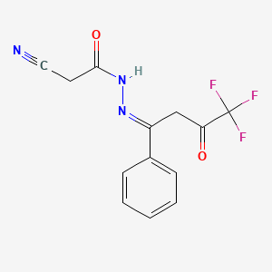 2-cyano-N-[(E)-(4,4,4-trifluoro-3-oxo-1-phenylbutylidene)amino]acetamide