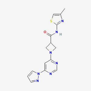 molecular formula C15H15N7OS B2506587 1-(6-(1H-pyrazol-1-yl)pyrimidin-4-yl)-N-(4-methylthiazol-2-yl)azetidine-3-carboxamide CAS No. 2034581-12-7