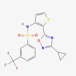 molecular formula C16H12F3N3O3S2 B2506613 N-(2-(3-cyclopropyl-1,2,4-oxadiazol-5-yl)thiophen-3-yl)-3-(trifluoromethyl)benzenesulfonamide CAS No. 1706263-42-4