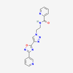 molecular formula C17H14N8O2 B2506615 N-(2-(4-(3-(pyridin-3-yl)-1,2,4-oxadiazol-5-yl)-1H-1,2,3-triazol-1-yl)ethyl)picolinamide CAS No. 2034590-11-7