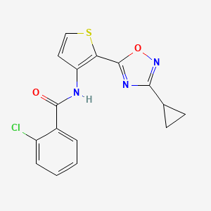 molecular formula C16H12ClN3O2S B2506617 2-chloro-N-(2-(3-cyclopropyl-1,2,4-oxadiazol-5-yl)thiophen-3-yl)benzamide CAS No. 1798618-15-1