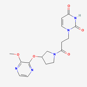 molecular formula C16H19N5O5 B2506620 1-(3-(3-((3-methoxypyrazin-2-yl)oxy)pyrrolidin-1-yl)-3-oxopropyl)pyrimidine-2,4(1H,3H)-dione CAS No. 2034398-34-8