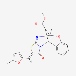 molecular formula C21H18N2O5S B2506622 (Z)-5-甲基-2-((5-甲基呋喃-2-基)亚甲基)-1-氧代-1,2,5,11-四氢-5,11-甲苯并[g]噻唑并[2,3-d][1,3,5]恶二唑环-13-甲酸甲酯 CAS No. 1008936-53-5