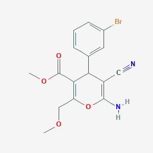 molecular formula C16H15BrN2O4 B2506626 methyl 6-amino-4-(3-bromophenyl)-5-cyano-2-(methoxymethyl)-4H-pyran-3-carboxylate CAS No. 305866-18-6