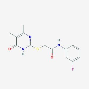 molecular formula C14H14FN3O2S B2506633 2-((4,5-dimethyl-6-oxo-1,6-dihydropyrimidin-2-yl)thio)-N-(3-fluorophenyl)acetamide CAS No. 899744-45-7