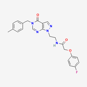 molecular formula C23H22FN5O3 B2506635 2-(4-fluorofenoxi)-N-(2-(5-(4-metilbencil)-4-oxo-4,5-dihidro-1H-pirazolo[3,4-d]pirimidin-1-il)etil)acetamida CAS No. 922088-75-3