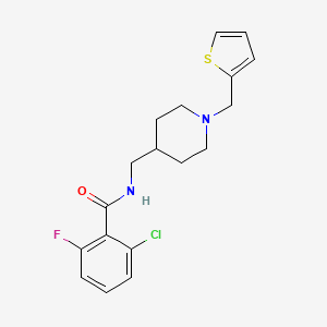 molecular formula C18H20ClFN2OS B2506641 2-chloro-6-fluoro-N-((1-(thiophen-2-ylmethyl)piperidin-4-yl)methyl)benzamide CAS No. 954080-35-4