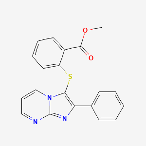 molecular formula C20H15N3O2S B2506643 Methyl 2-[(2-phenylimidazo[1,2-a]pyrimidin-3-yl)sulfanyl]benzoate CAS No. 371927-69-4