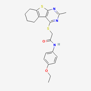 molecular formula C21H23N3O2S2 B2506644 N-(4-ethoxyphenyl)-2-[(2-methyl-5,6,7,8-tetrahydro-[1]benzothiolo[2,3-d]pyrimidin-4-yl)sulfanyl]acetamide CAS No. 701241-06-7